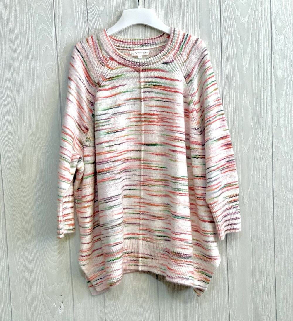 Lou & Grey Ivory Multicolor Stripe Long Sleeve Sweater L/XL NWT